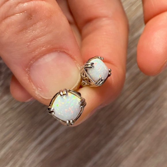 Cushion Cut Gemstone Stud Earrings for Women in 925 Sterling Silver - Picture 3 of 4